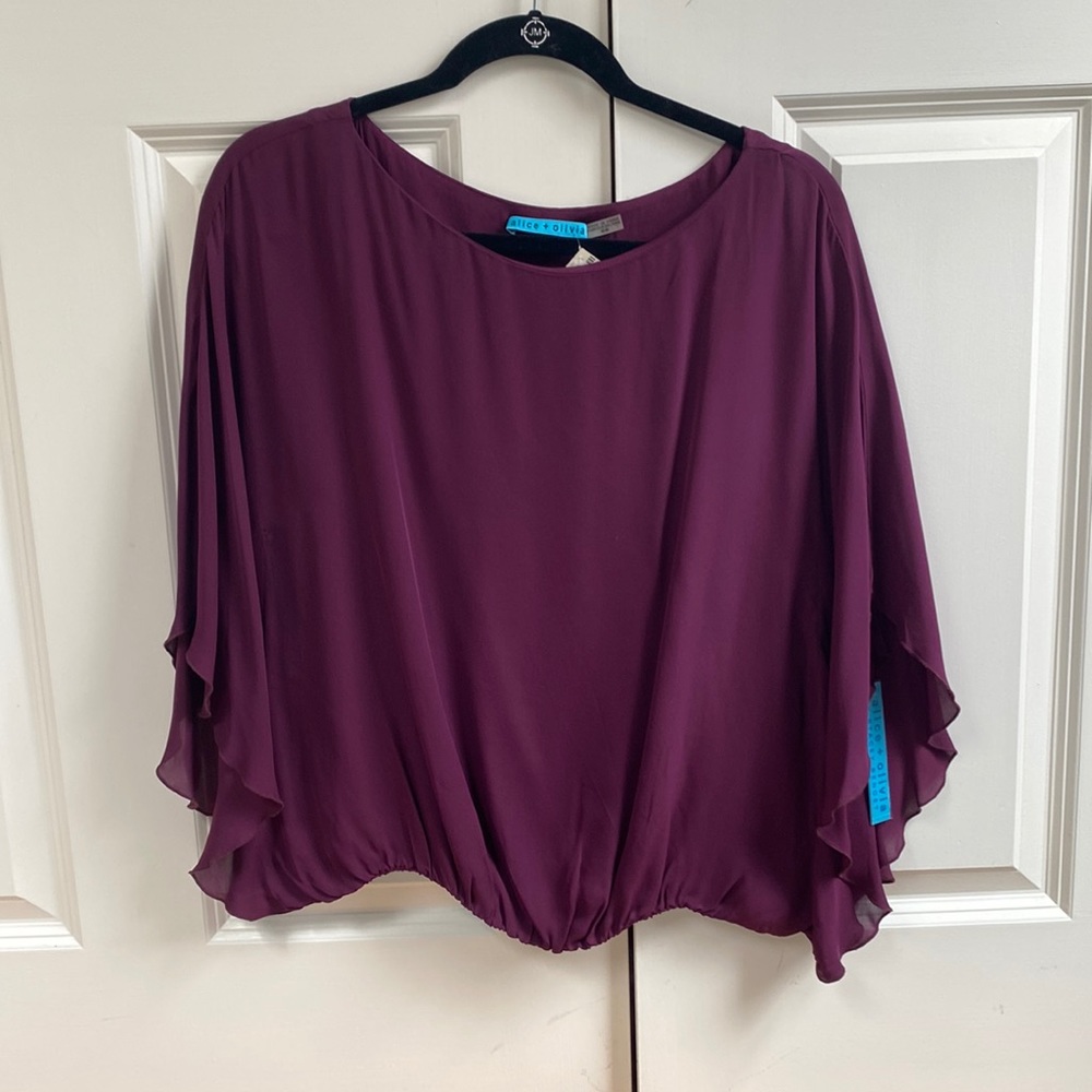 Alice and Olivia flowy top plum Butterfly sleeve  “Noelle shirt”